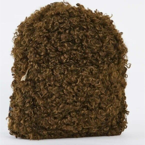 Olive Fuzzy Faux Fur Teddy Bear Mini Backpack - Picture 1 of 2